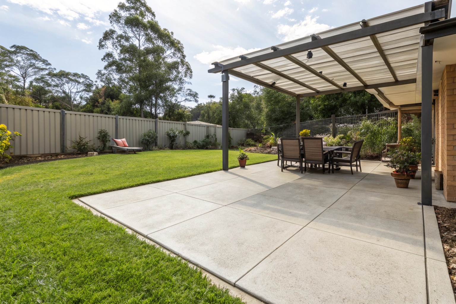 Concrete patio slab with outdoor furniture in Bundaberg backyard