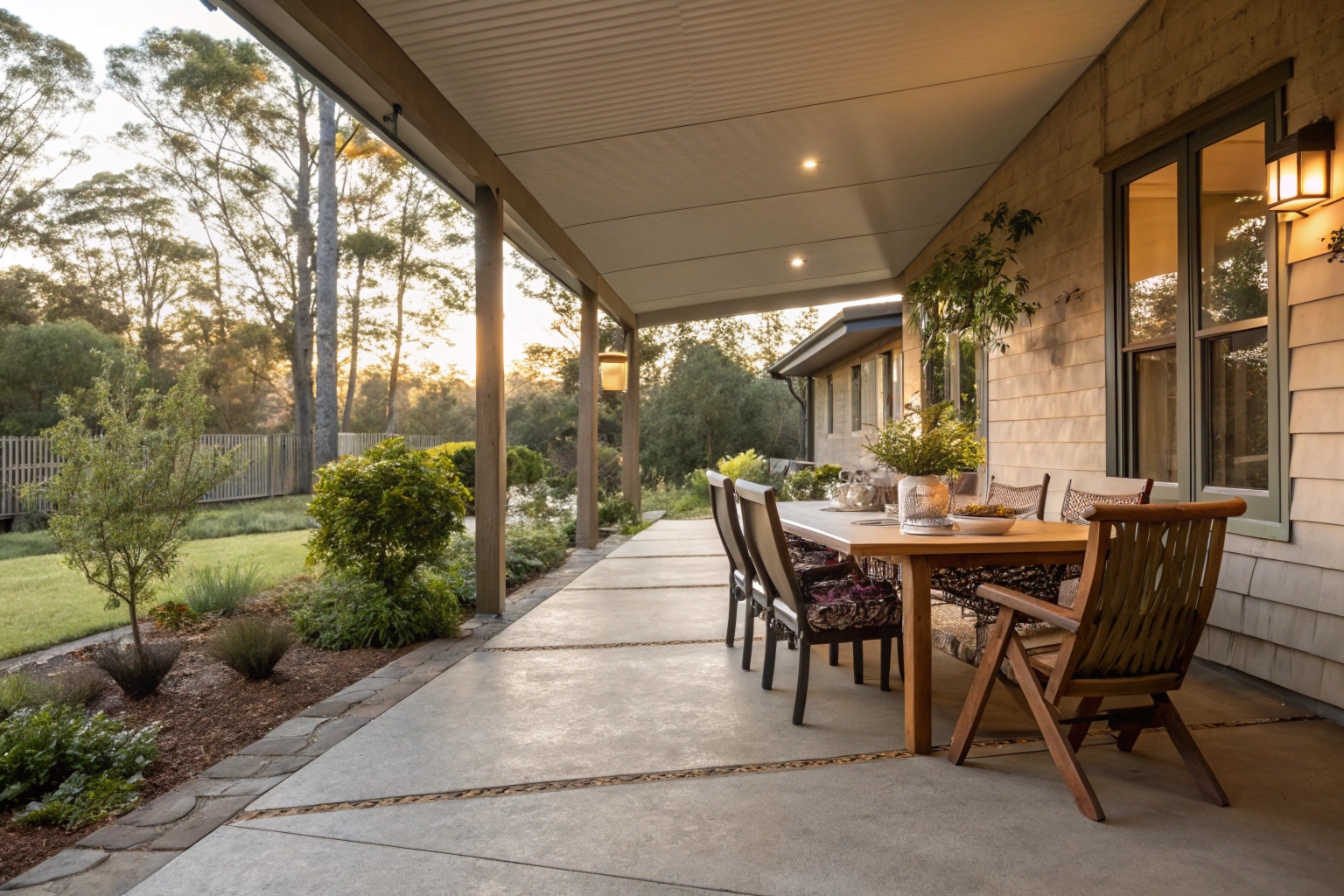 Alfresco dining on concrete patio slab Bundaberg home